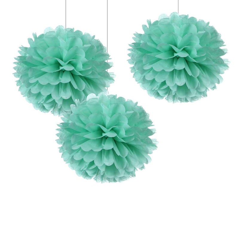 WEVEN 12" Mint Tissue Pom Poms DIY Hanging Paper Flower Balls for Party Decoration, Pack of 12 - Image 1